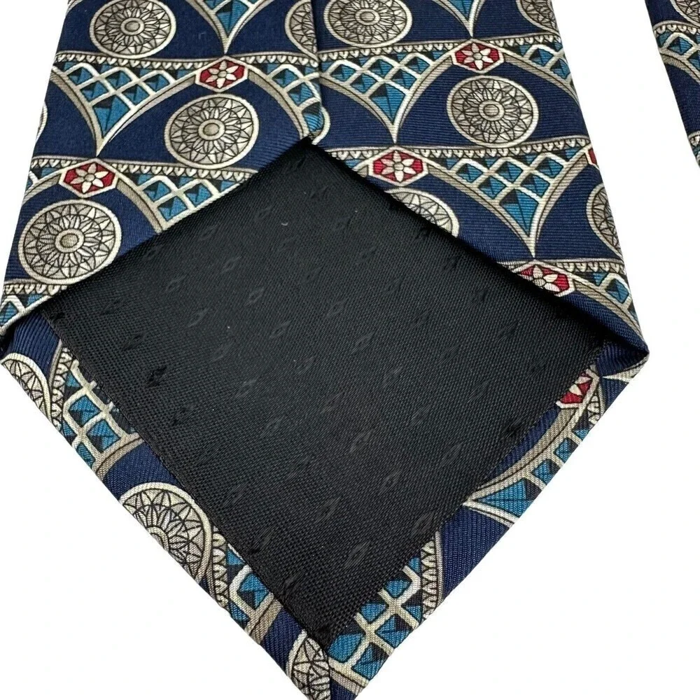 Oscar De La Renta Tie Mens Navy Medallion 100% Silk Necktie Woven Made in Italy